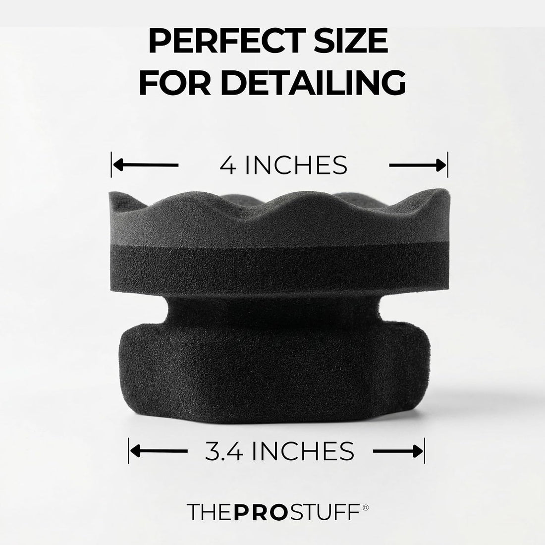 Tire Shine Applicator dimensions, 4 inch wave face and 3.4 inch handle
