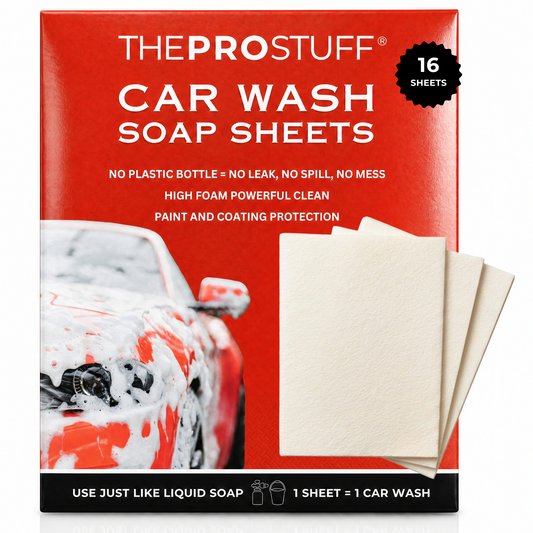 The Pro Stuff Car Wash Soap Sheets box, 16 sheets, one sheet per car wash