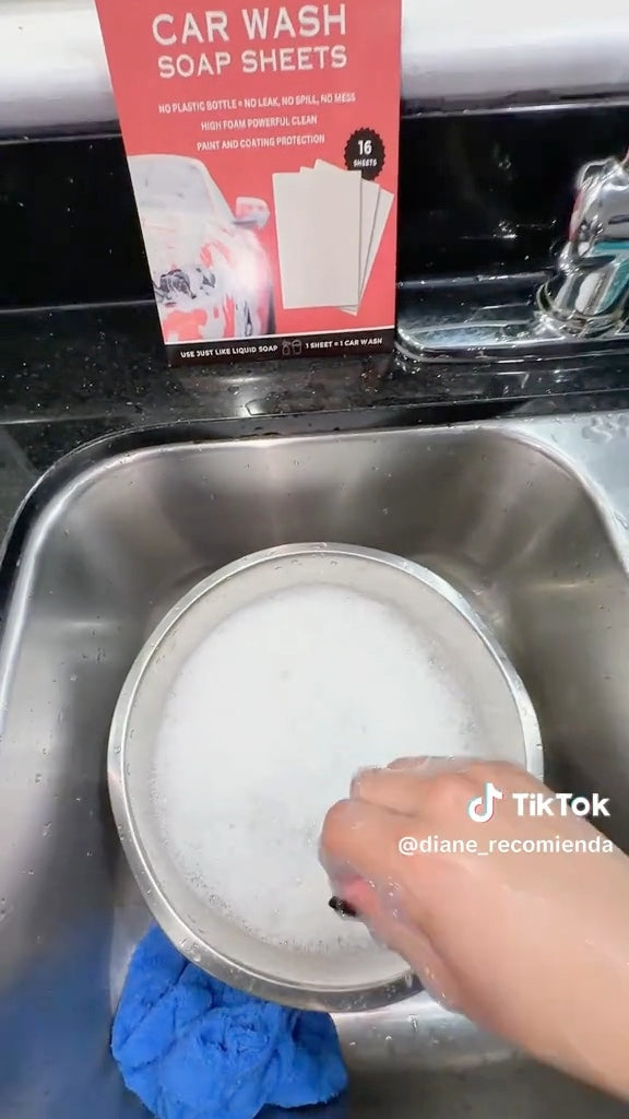 The Pro Stuff Car Wash Soap Sheets foaming in a bowl
